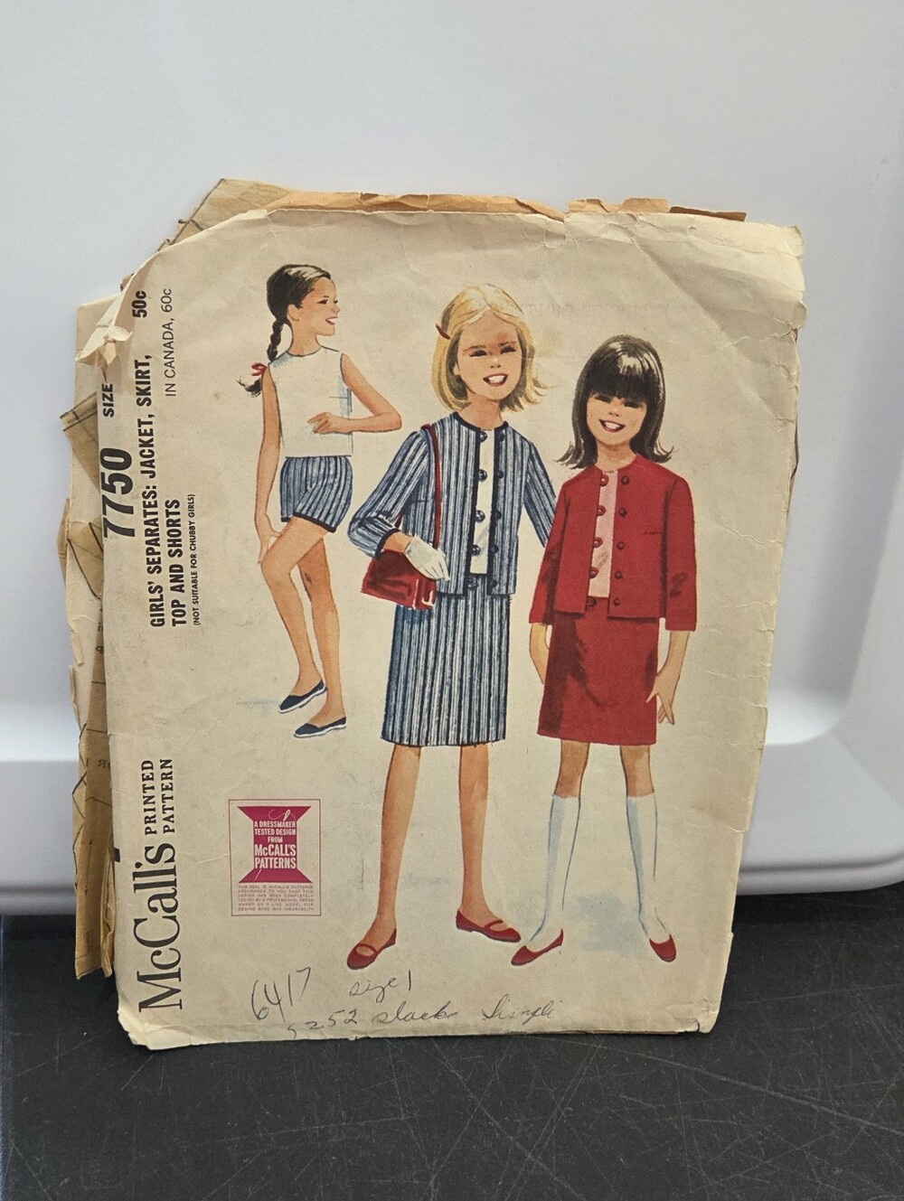 McCall's 7750 Girls Size 14 Vintage Sewing Pattern Jacket Top & Skirt Vtg